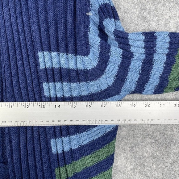 Evelyn Taylor Open Cardigan Women's Medium Navy Stripe Ribbed Drape-Hem - Picture 4 of 8